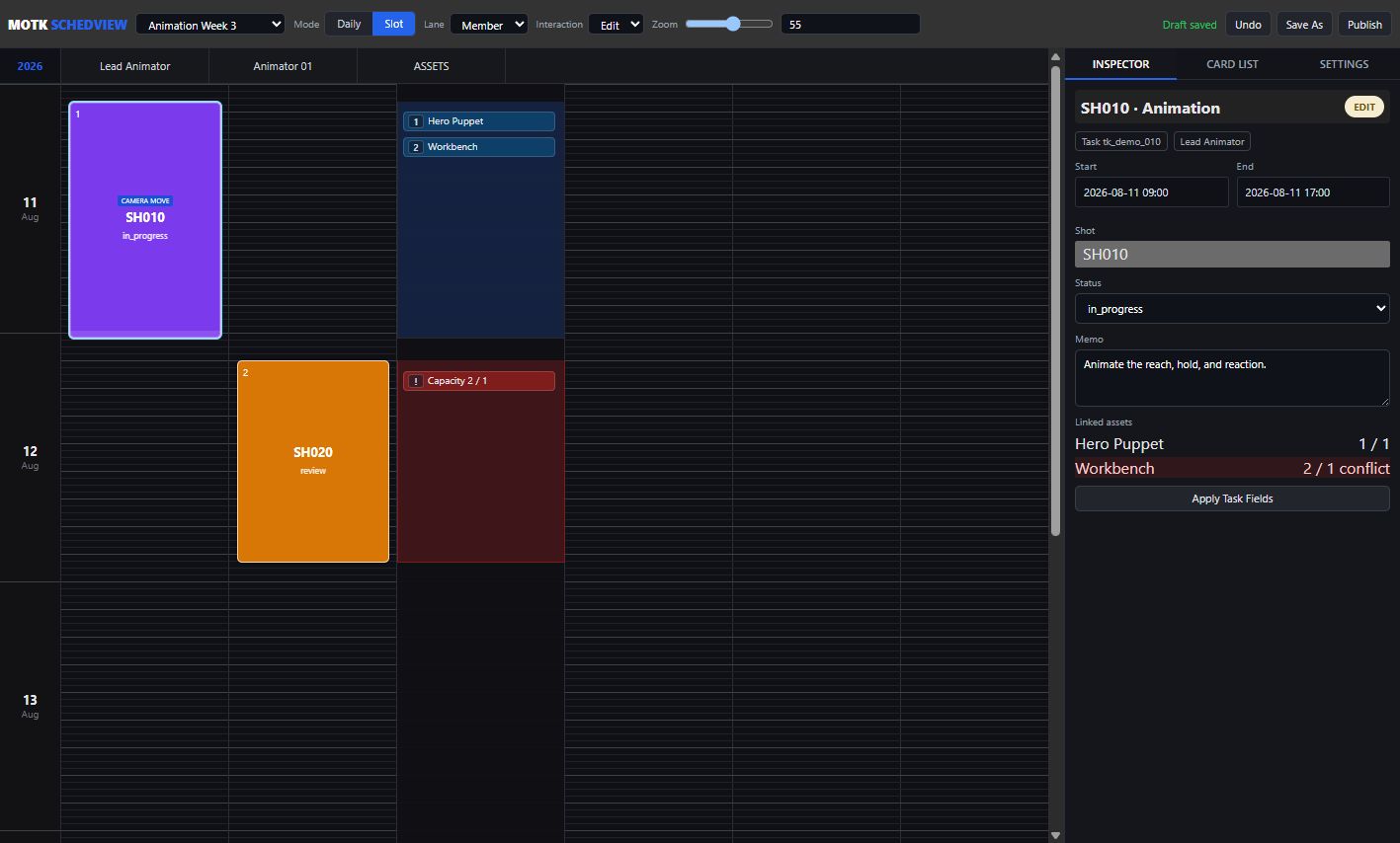MOTK production schedule