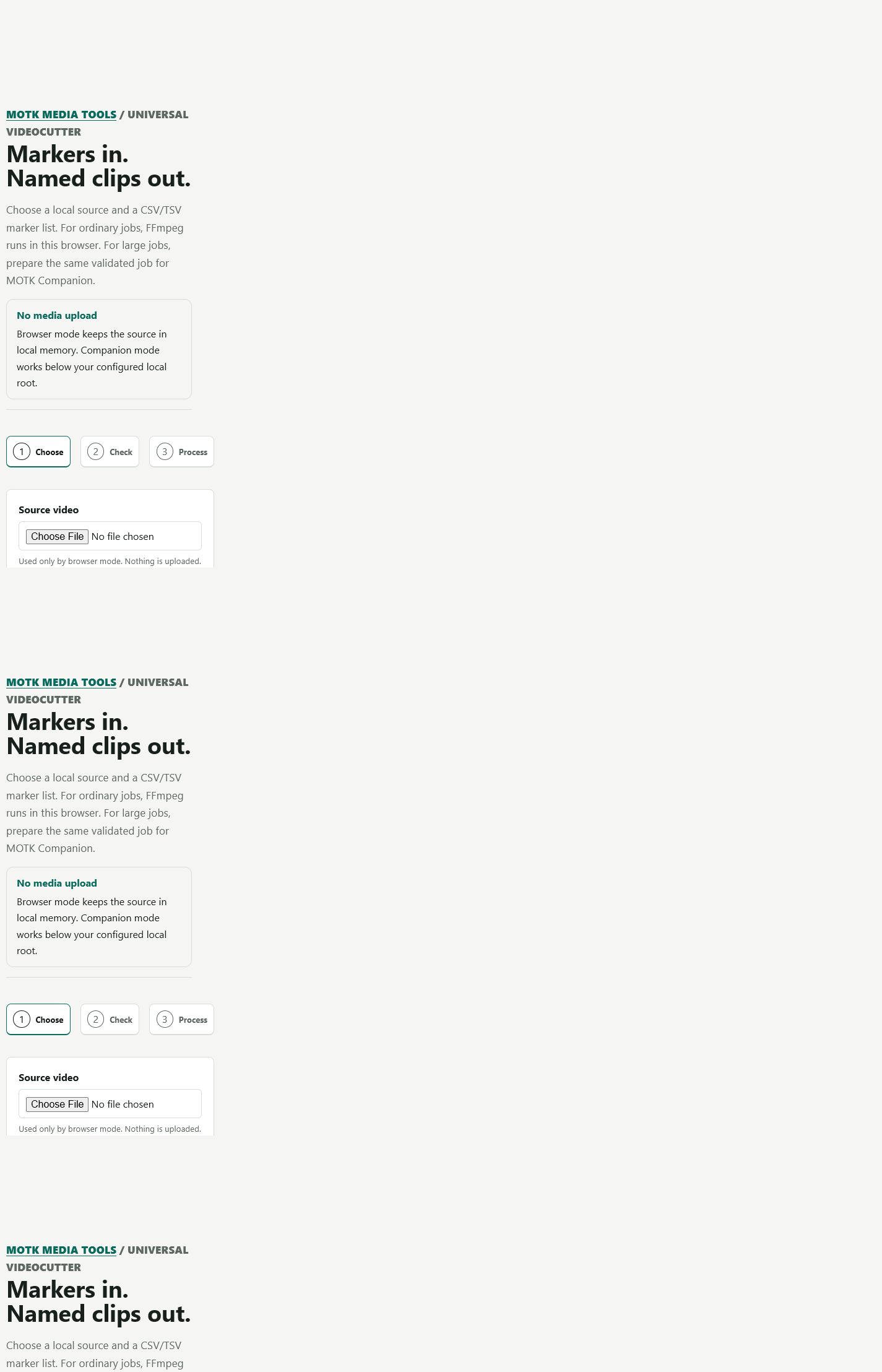 VideoCutter browser marker and clip workspace
